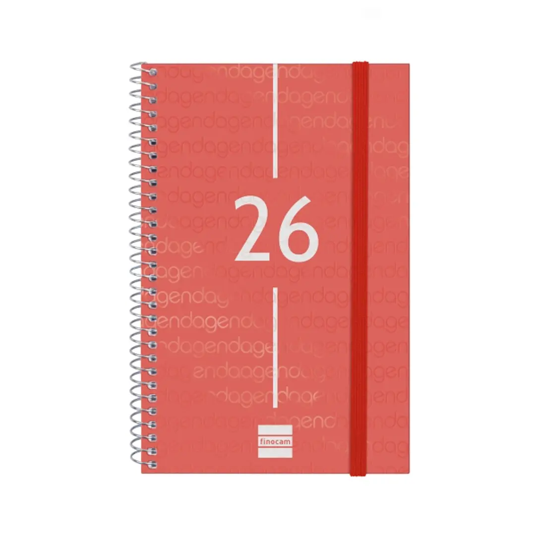 Finocam Year Agenda de Espiral en Catalan - Anual 2026 - Tapa Ligera - Formato E5 - 217x14x297mm - Semana Vista Horizontal - Color Rojo 1