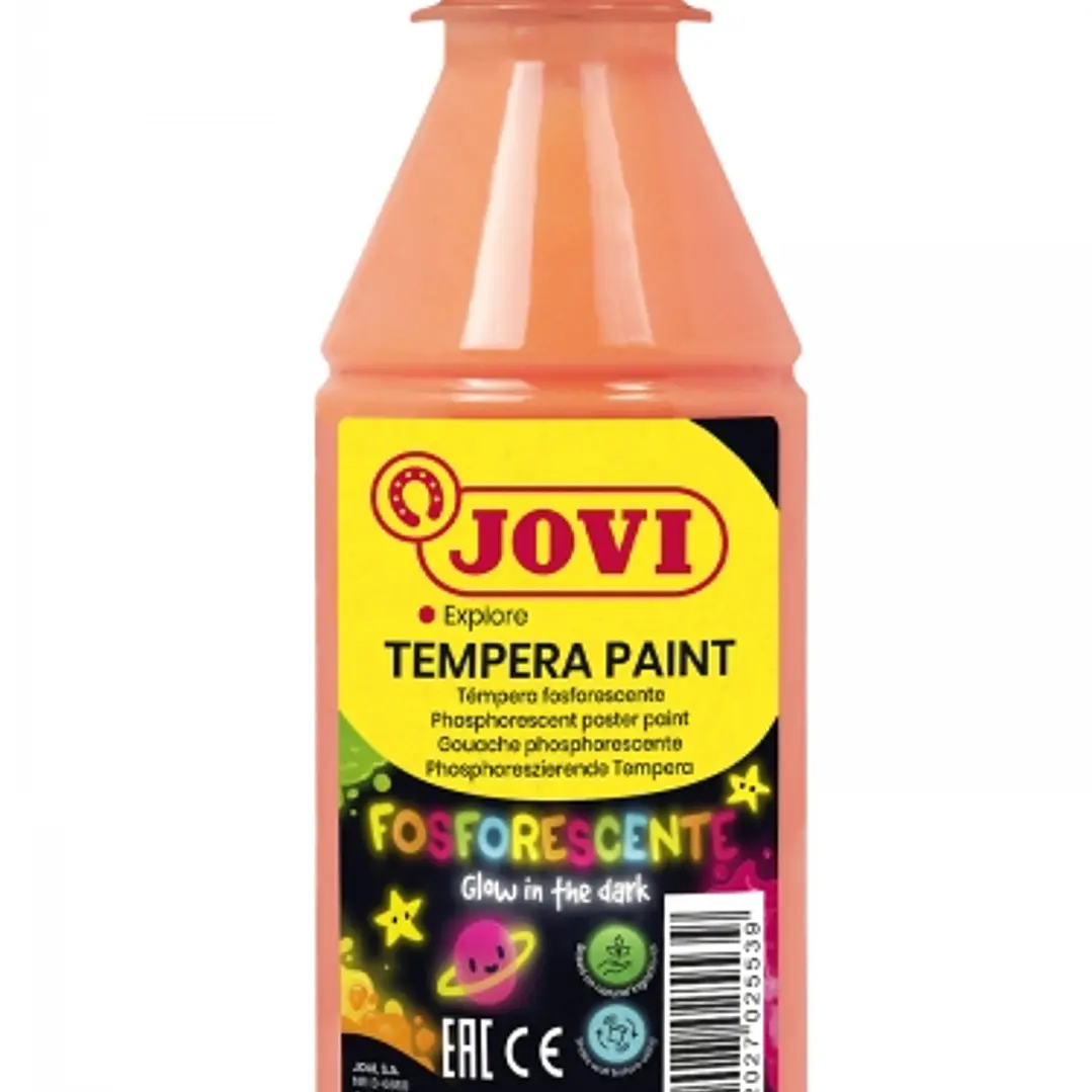Jovi Tempera Paint Tempera Liquida Fosforescente 250ml - Brilla en la Oscuridad - Secado Rapido - Excelente Adherencia - Lista para Usar - Color Naran 1