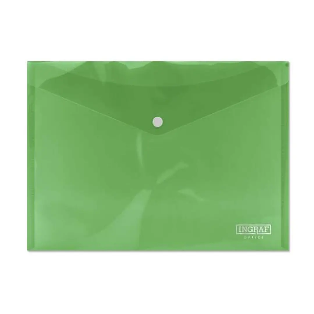 Ingraf Sobre Portadocumentos A4 - Cierre de Broche - Polipropileno Cristal Transparente - Color Verde 1