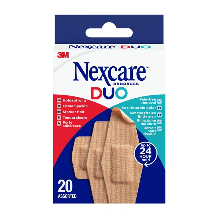 Nexcare Duo Pack de 20 Apositos Surtidos - Retirada Sin Dolor - Resistente al Agua - Transpirables - Color Piel 1
