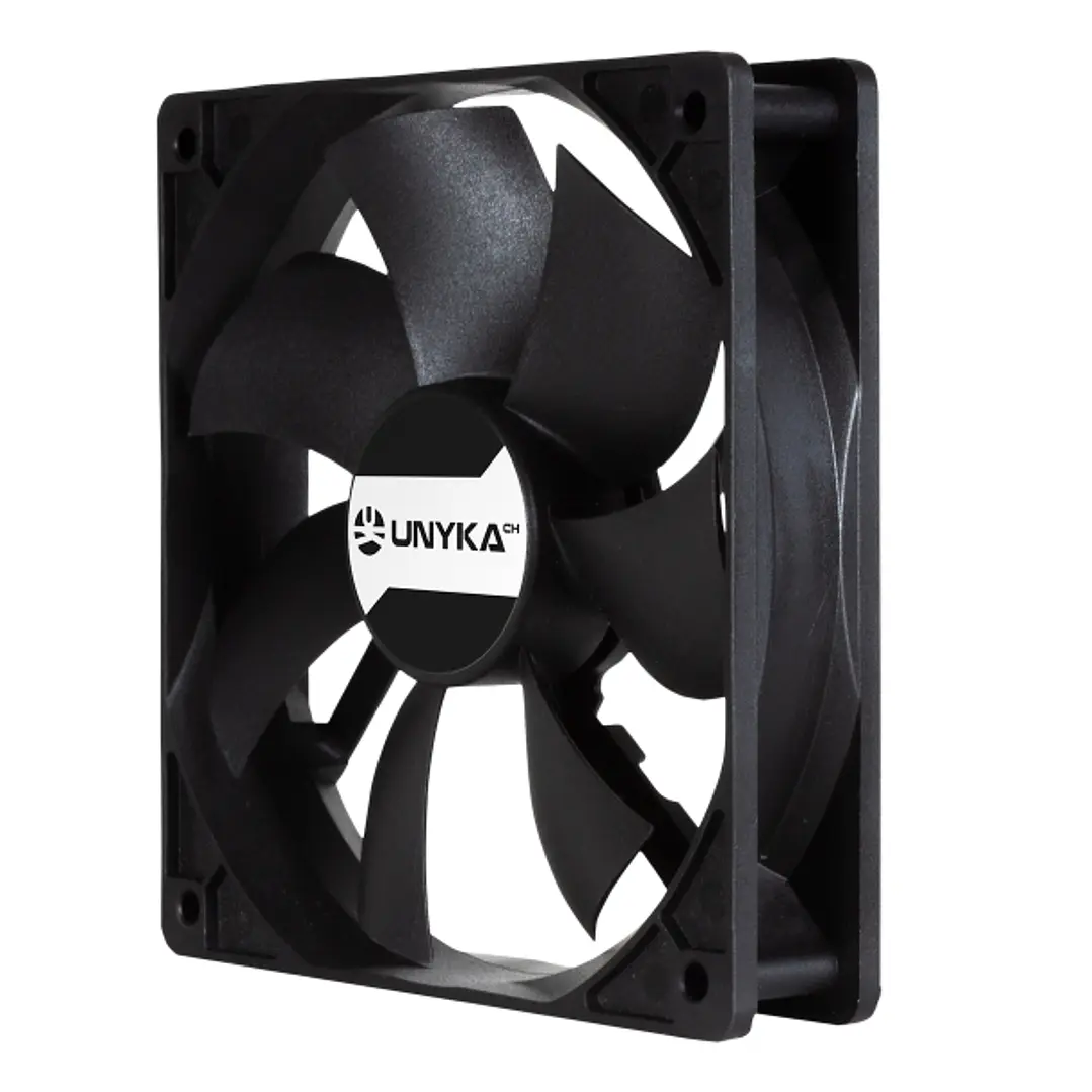 Unykach Server Ventilador 120mm de Doble Bola - Velocidad Max. 1800rpm - Conector de 4 Pines con Control de Temperatura - Color Negro 1