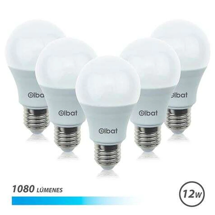 Elbat Pack 5 Unidades - Potencia 12W - Lumenes 1080 - Tipo de Luz 6500K Luz Fria - Casquillo E27 - Angulo 220º - Dimensiones 60X120mm - 30.000 Horas d 1