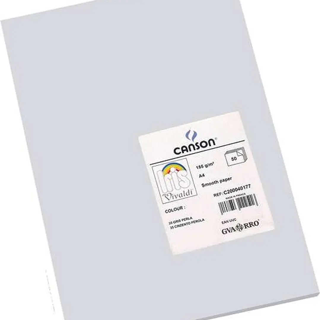 Canson Guarro Pack de 50 Cartulinas Iris A4 de 185g - 21x29.7cm - Color Gris Perla 1
