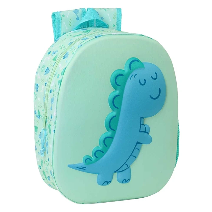 Safta Dino Mochila 3D de 8.64L - Portabotellas - Tarjeta de Identificacion Personal - Hombreras Acolchadas - 27x33x10cm - Color Menta 1