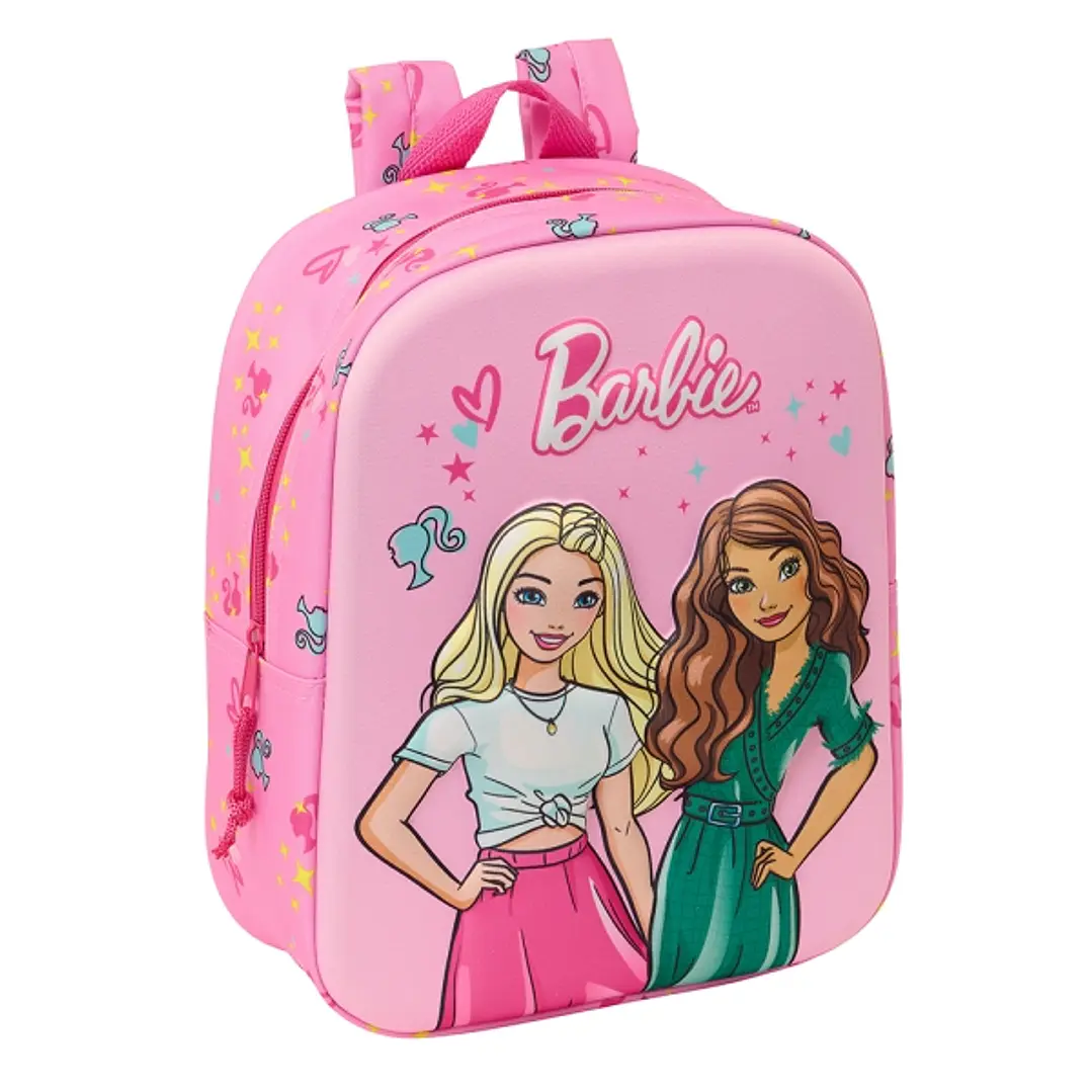 Safta Barbie Mochila Guarderia 3D - Asa de Mano - Compartimento Principal con Cremallera - 22x27x10cm - Color Rosa 1
