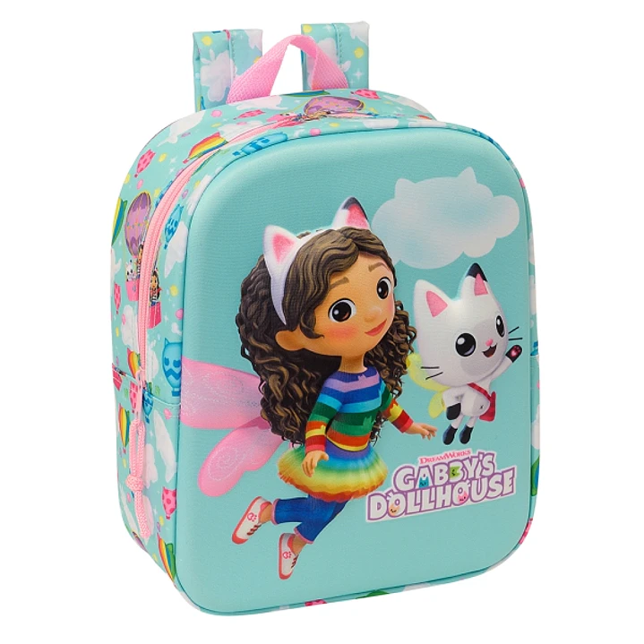 Safta Gabby'S Dollhouse Mochila Guarderia 3D - Asa de Mano - Compartimento Principal con Cremallera - 22x27x10cm - Color Azul Claro 1