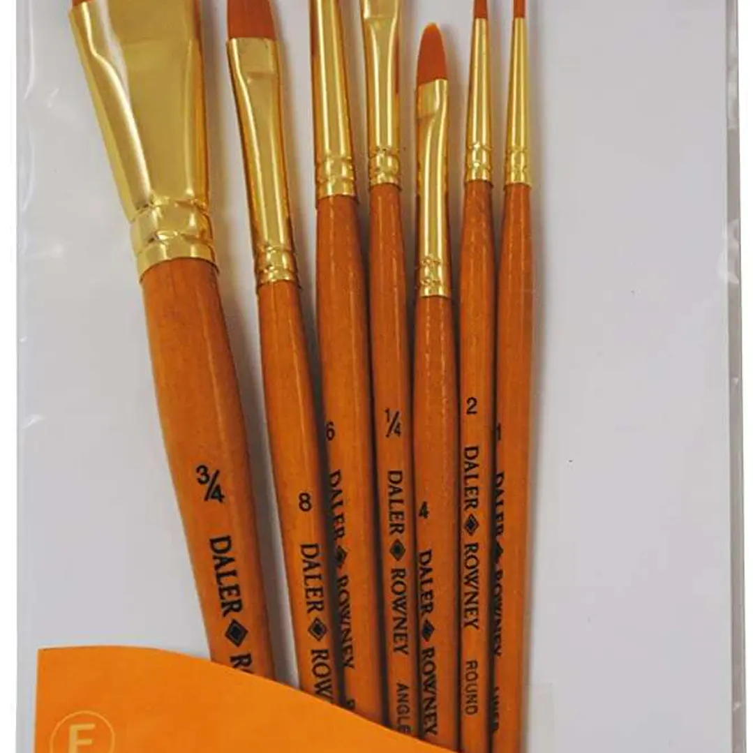 Daler Rowney Simply Pack de 7 Pinceles Sinteticos - Diseño Ergonomico - Oro Taklon - Color Naranja 1