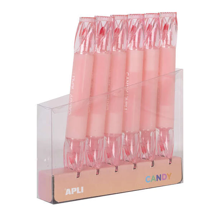 Apli Caramelo Marcador Doble Punta 5mm Plana y 2mm Redonda - Ideal para Agendas, Libretas y Calendarios - Color Rosa 1