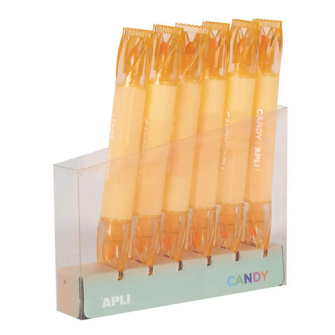 Apli Caramelo Pack de 6 Marcadores Doble Punta 5mm Plana y 2mm Redonda - Ideal para Agendas, Libretas y Calendarios - Color Naranja 1