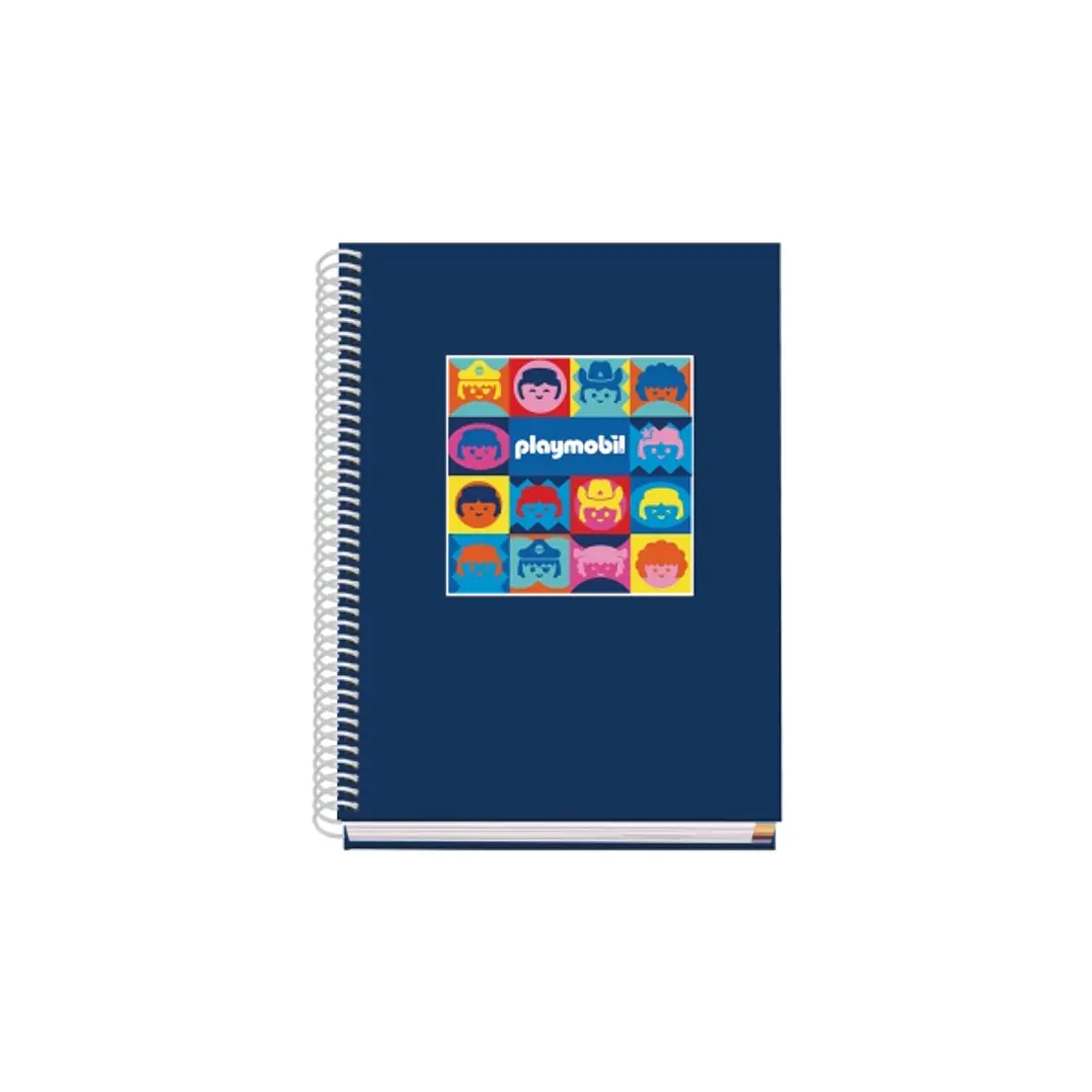 Dohe Playmobil Cuaderno Espiral A5 100 Hojas Cuadricula 5mm - Tapa Dura Impresa a todo Color y Plastificada en Brillo - Bandas de Color 1