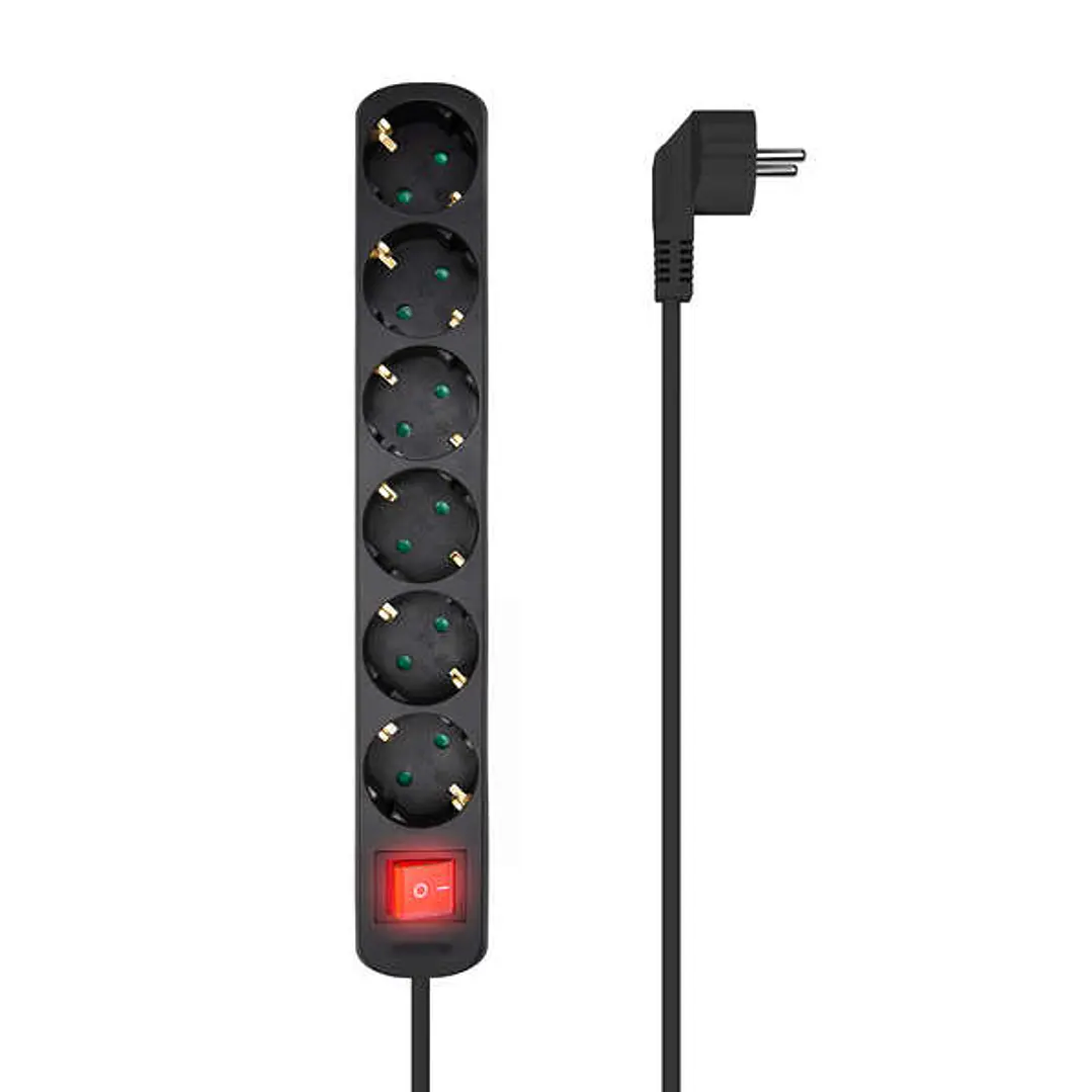 Aisens Regleta Multiple de 6 Tomas con Interruptor con Cable 3×1.5mm2 - 1.4m - Color Negro 1