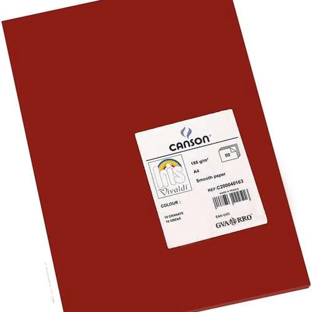 Canson Guarro Pack de 50 Cartulinas Iris A4 de 185g - 21x29.7cm - Color Granate 1