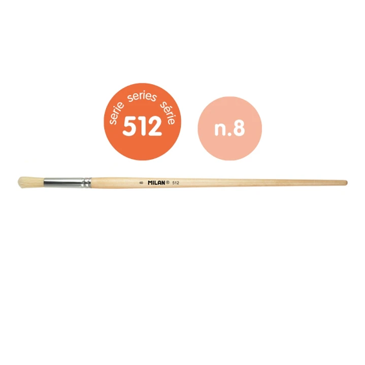 Milan 512 Pack de 6 Pinceles Redondos para Oleo Numero 8 - Bolsa con Colgador - Cerda Natural - Color Madera Claro 1