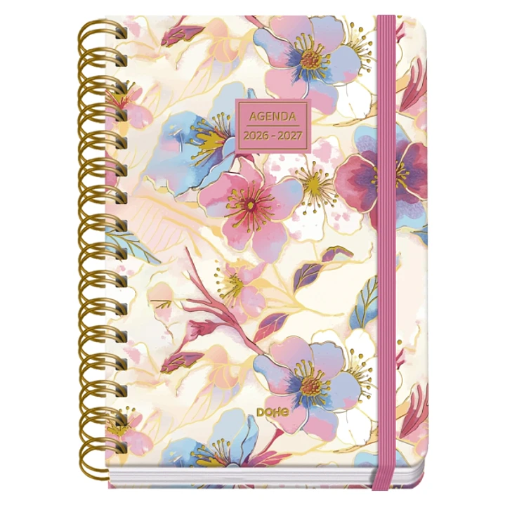 Dohe Premium Magnolia Agenda Escolar 26/27 - Formato A5 - Semana Vista - Papel Offset Ahuesado 80g - Cubierta de Carton Plastificado - Espiral Metalic 1