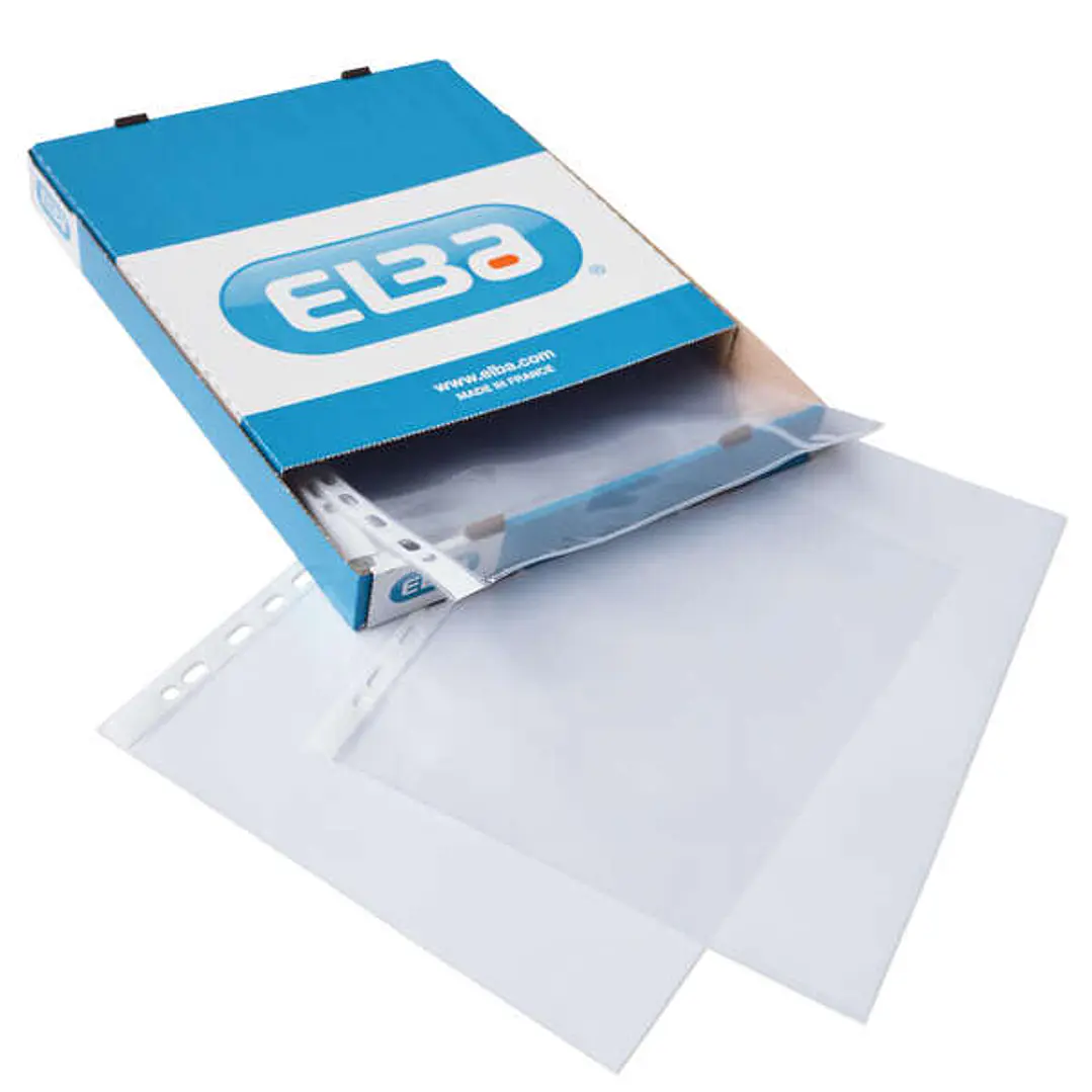 Elba Pack de 100 Fundas Multitaladro PP 70 Micras - Tamaño A4 - Acabado Cristal - Transparente 1