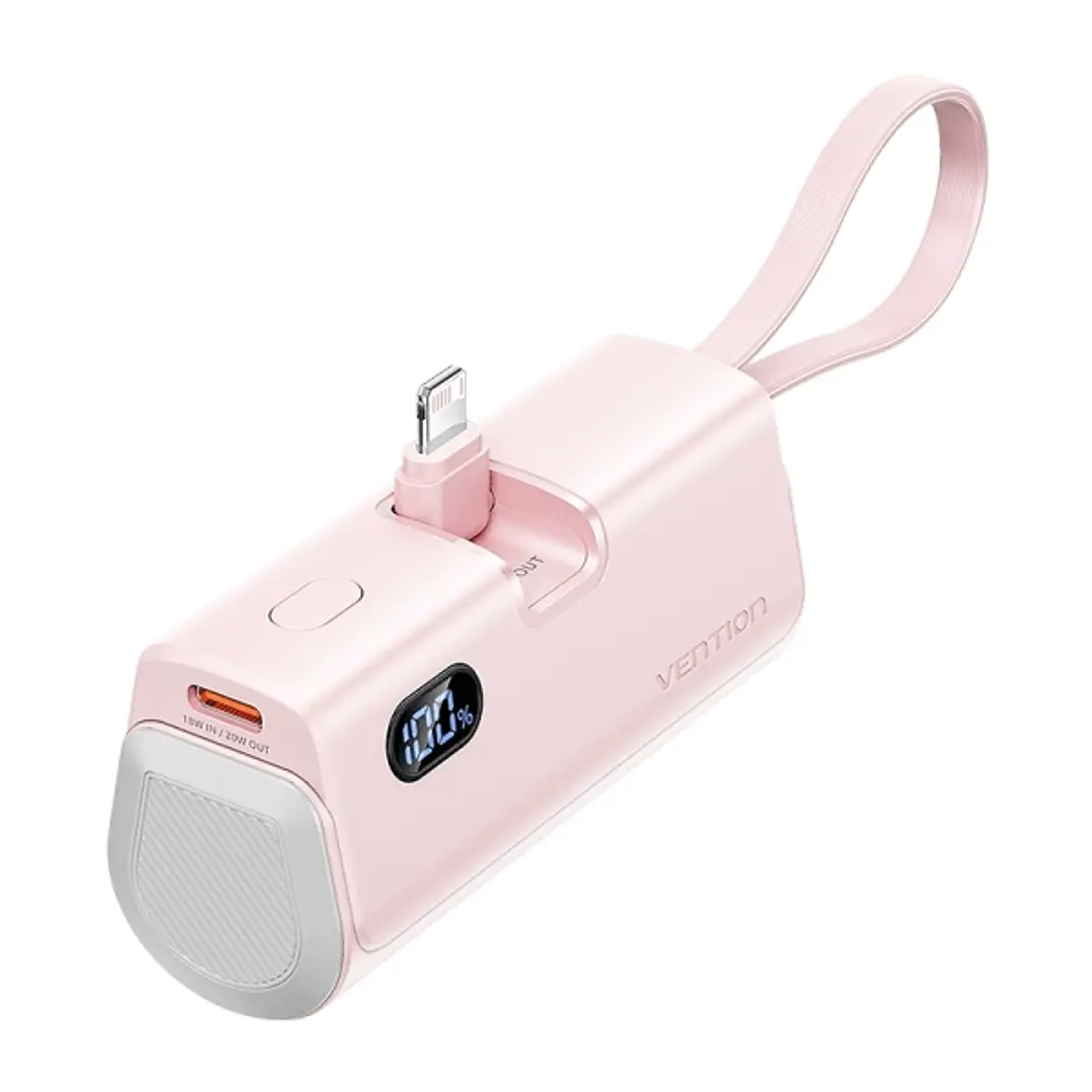 Vention PowerBank 4800mAh - Lightning - Carga Rapida 22.5W - Conector Plegable - Color Rosa 1