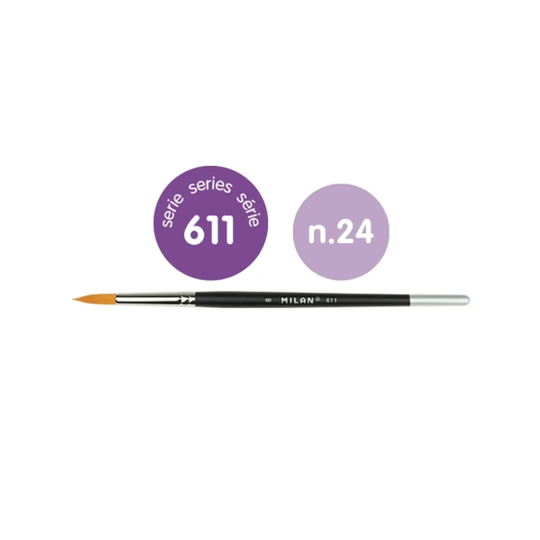 Milan 611 Premium Synthetic Pincel Redondo Numero 24 - Mango Corto - Color Negro 1