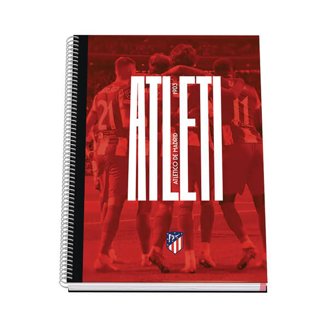 Dohe Atletico de Madrid Atleti Cuaderno Espiral con Cubierta en Carton Forrado - Tamaño A4 de 100 Hojas 90gr - Hojas Microperforadas con 4 Taladros -  1