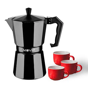 Muvip MV0606 Cafetera de Aluminio - Capacidad 3 Tazas - Mango Ergonomico - Antiadherente - Apta para Placas Electricas, Vitroceramicas y Gas - Color N