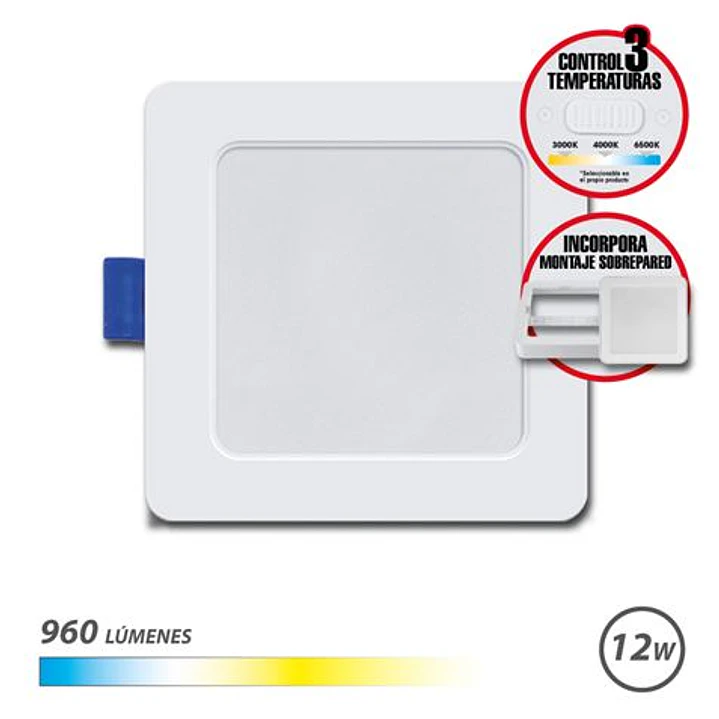 Elbat Downlight Cuadrado 12W - 960Lm - Selector 3 Temperaturas+Sobrepared - Color Blanco 1