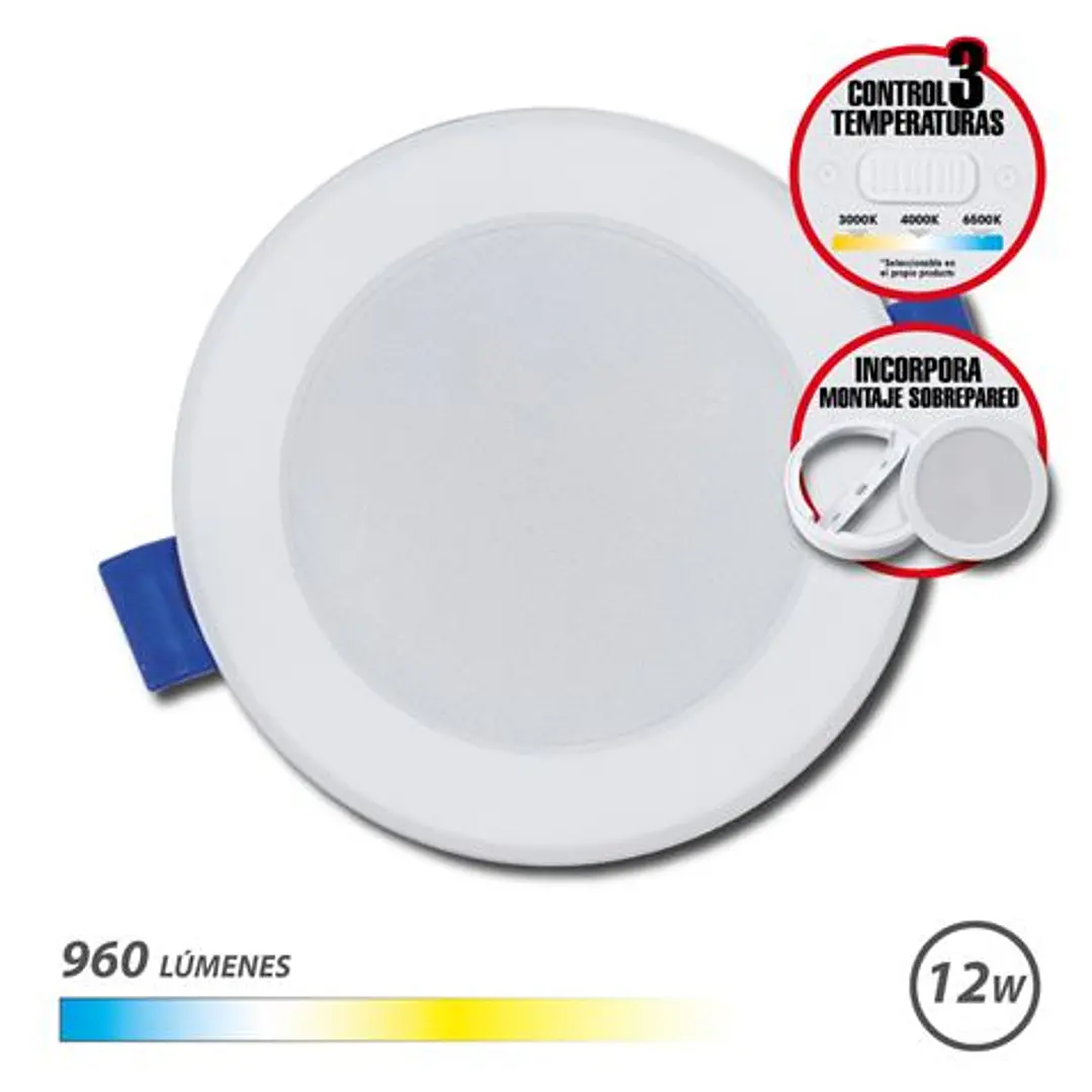 Elbat Downlight Circular 12W - 960Lm - Selector 3 Temperaturas + Sobrepared - Color Blanco 1