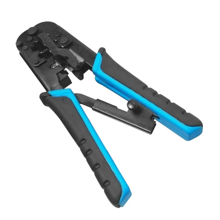 WP Crimpadora Metalica para RJ11/RJ12/RJ45 de Carraca - Funcion Pelacables - Color Negro y Azul 1