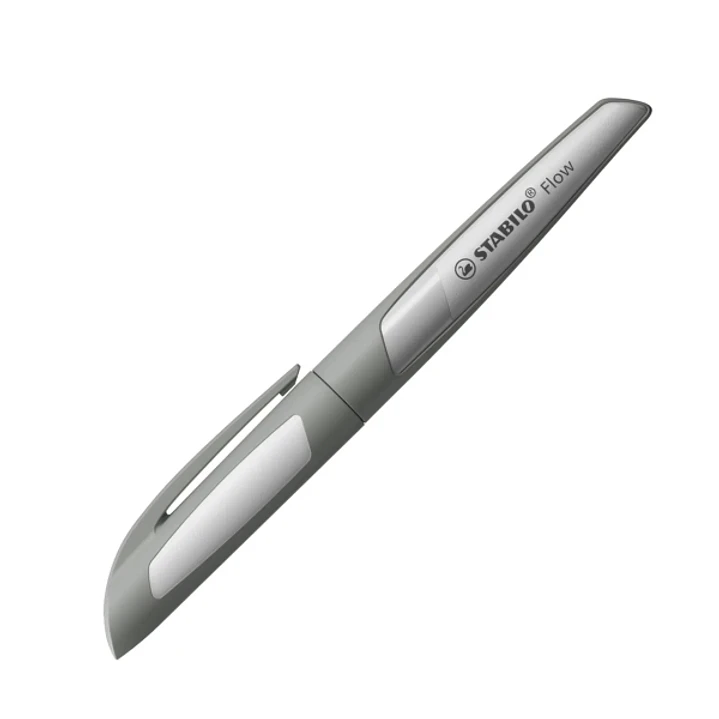 Stabilo Flow Monochrome Pluma Estilografica Recargable - Punta M de Alta Calidad - Agarre Ergonomico - Incluye Cartucho Azul Real - Cuerpo Color Gris  1