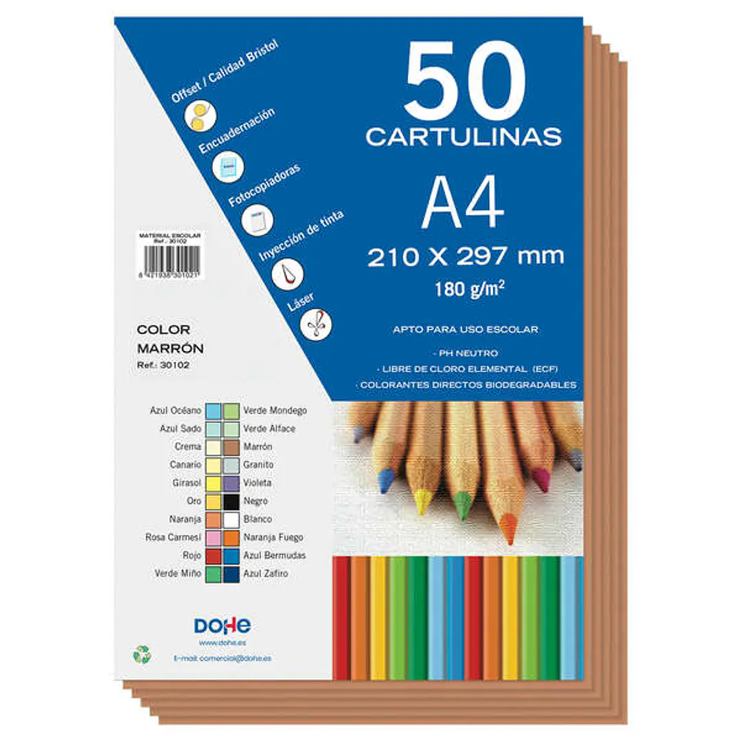Dohe Cartulinas de Colores de 180 G/M2 - Tamaño A4 - PH Neutro - Libres de Cloro Elemental - Colorantes Biodegradables 1