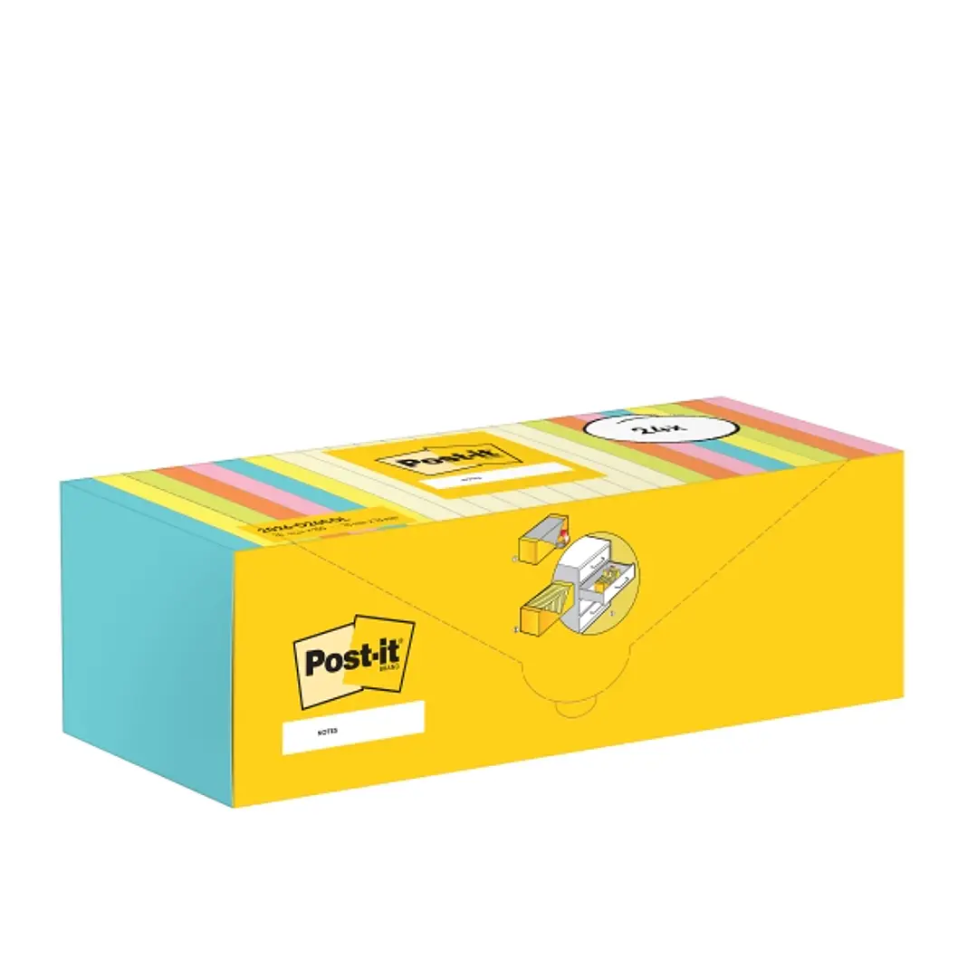 Post-It Pack de 24 Blocs de 100 Notas Adhesivas Reposicionables - 76x76mm - 100% PEFC - Colores Surtidos 1