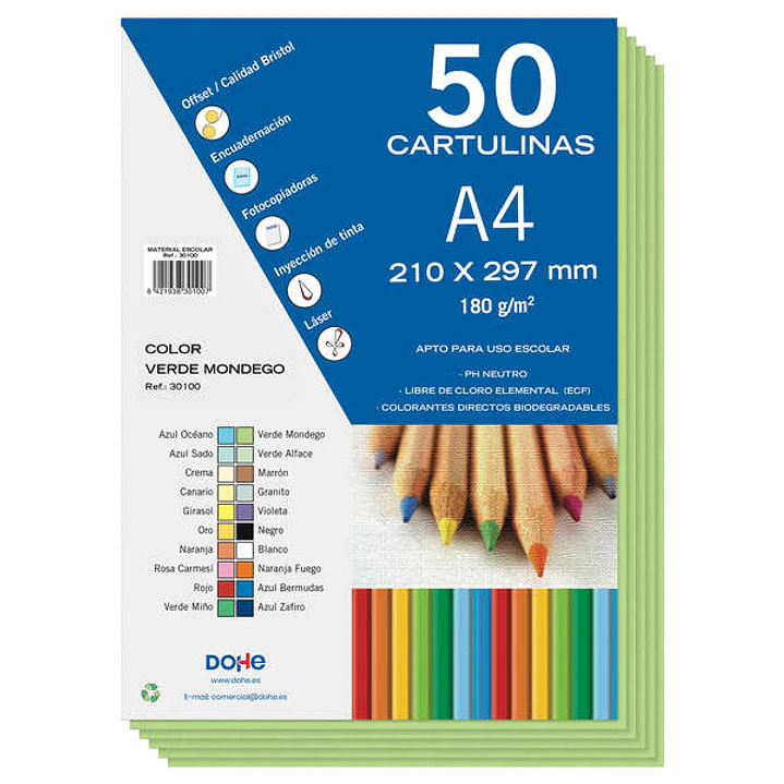 Dohe Cartulinas de Colores de 180 G/M2 - Tamaño A4 - PH Neutro - Libres de Cloro Elemental - Biodegradables 1