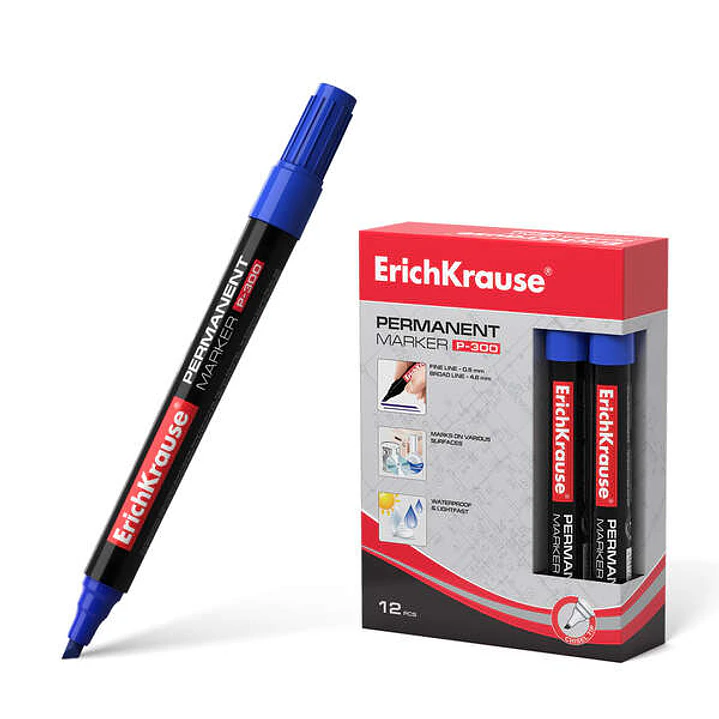 Erichkrause Marcador Permanente P-300 - Punta Biselada - Resistente al Agua y a los Rayos UV - Color Azul 1