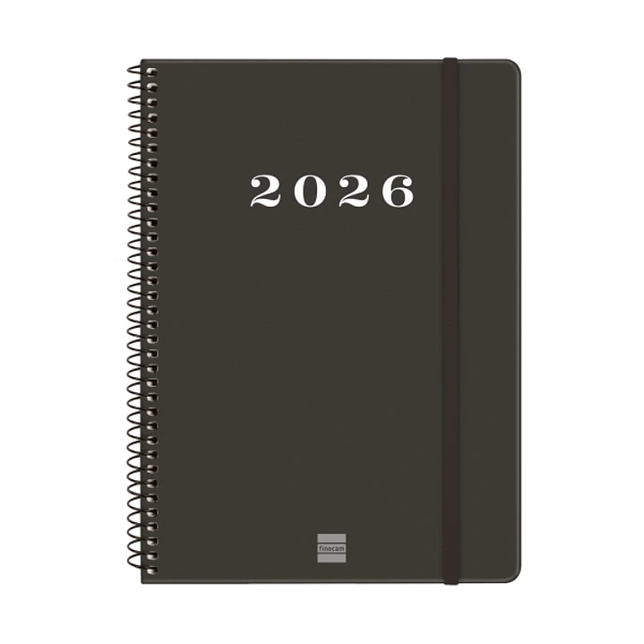 Finocam My Agenda de Espiral en Catalan - Anual 2026 - Tapa Dura Antirayaduras - Formato E10 - 171x9x212mm - Semana Vista Horizontal - Color Negro 1