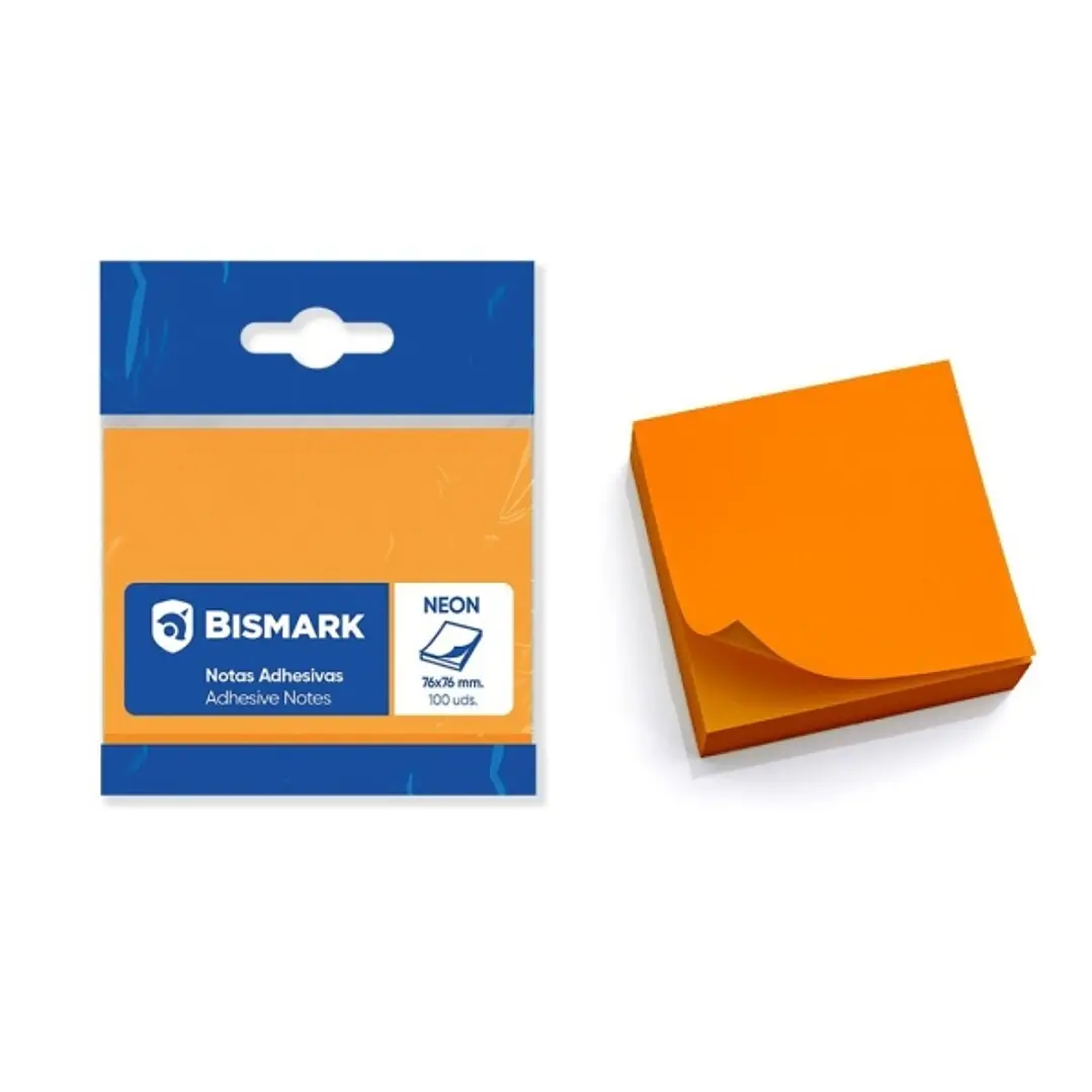 Bismark Bloc de 100 Notas Adhesivas 76x76mm - Color Naranja Neon 1