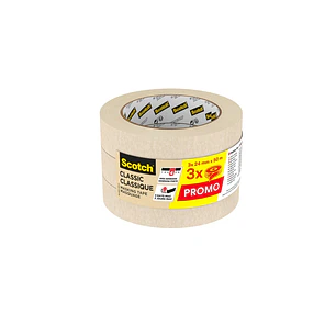 Scotch Classic Pack de 3 Cintas de Enmascarar - 24mm x 50m - Color Blanco