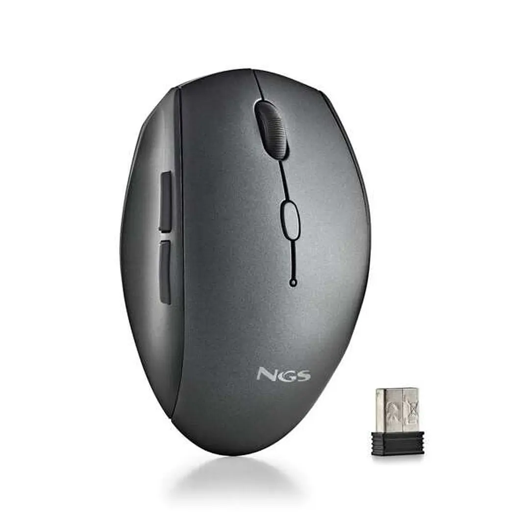 NGS Raton Inalambrico Ergonomico - 5 Botones - Teclas Silenciosas - Rueda de Desplazamiento - Conexion 2.4 Ghz - dpi Ajustables - Color Negro 1