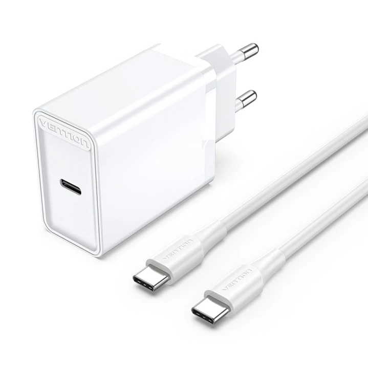 Vention Cargador de Pared USB-C 25W - Cable USB-C 1m - PD3.0 - Color Blanco 1