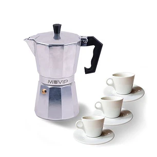 Muvip MV0600 Cafetera de Aluminio - Capacidad 3 Tazas - Mango Ergonomico - Antiadherente - Apta para Placas Electricas, Vitroceramicas y Gas - Color A