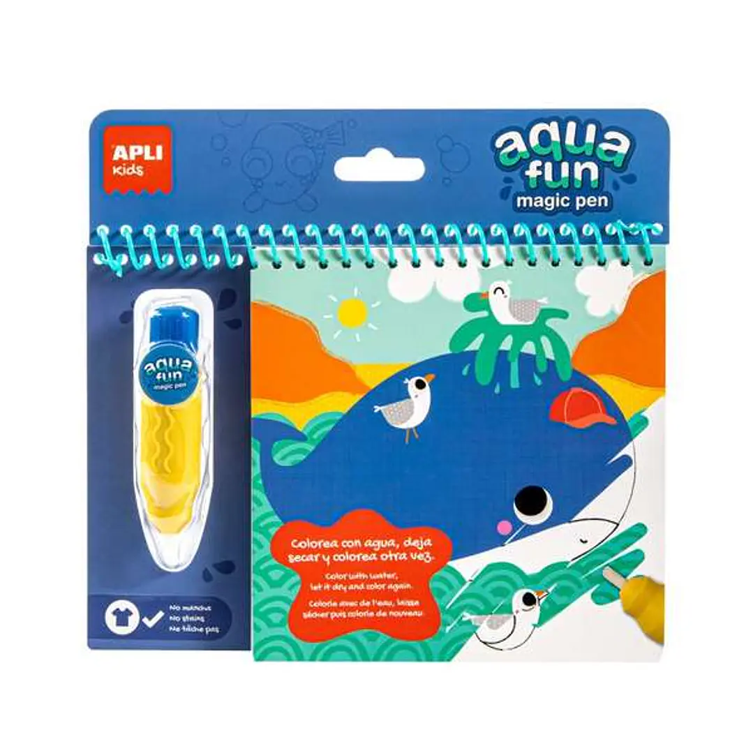 Apli Bloc Pinta y Colorea con Agua Marino - Block con 6 Laminas de Dibujo - Pincel Recargable con Agua - Colorea Una y Otra Vez 1