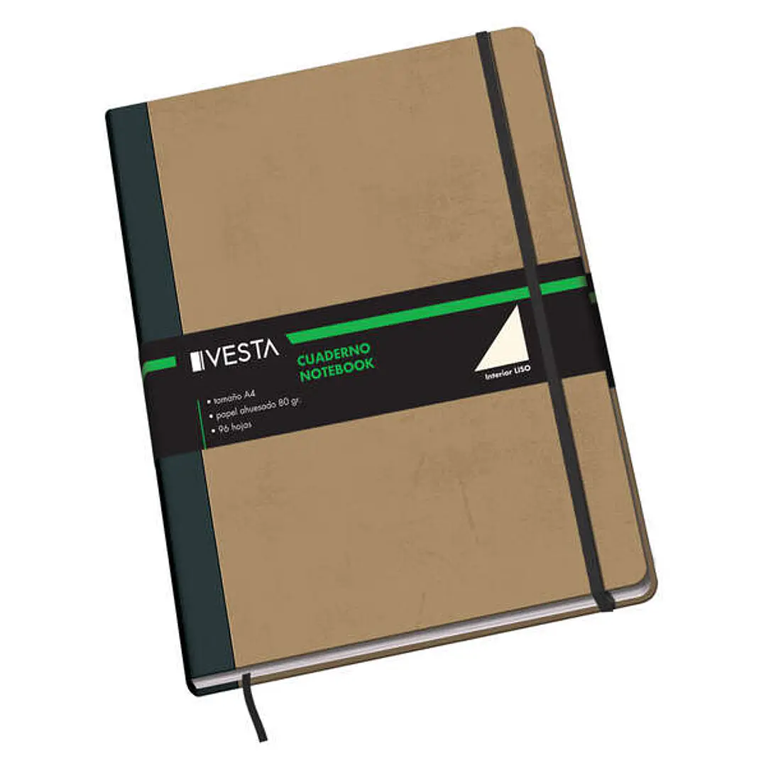 Dohe Cuaderno Cartone con Puntas Redondeadas - 96 Hojas de Papel Ahuesado de 80gr - Tapa en Tres Piezas con Lomera de Tela - Cierre de Gomas y Cinta d 1