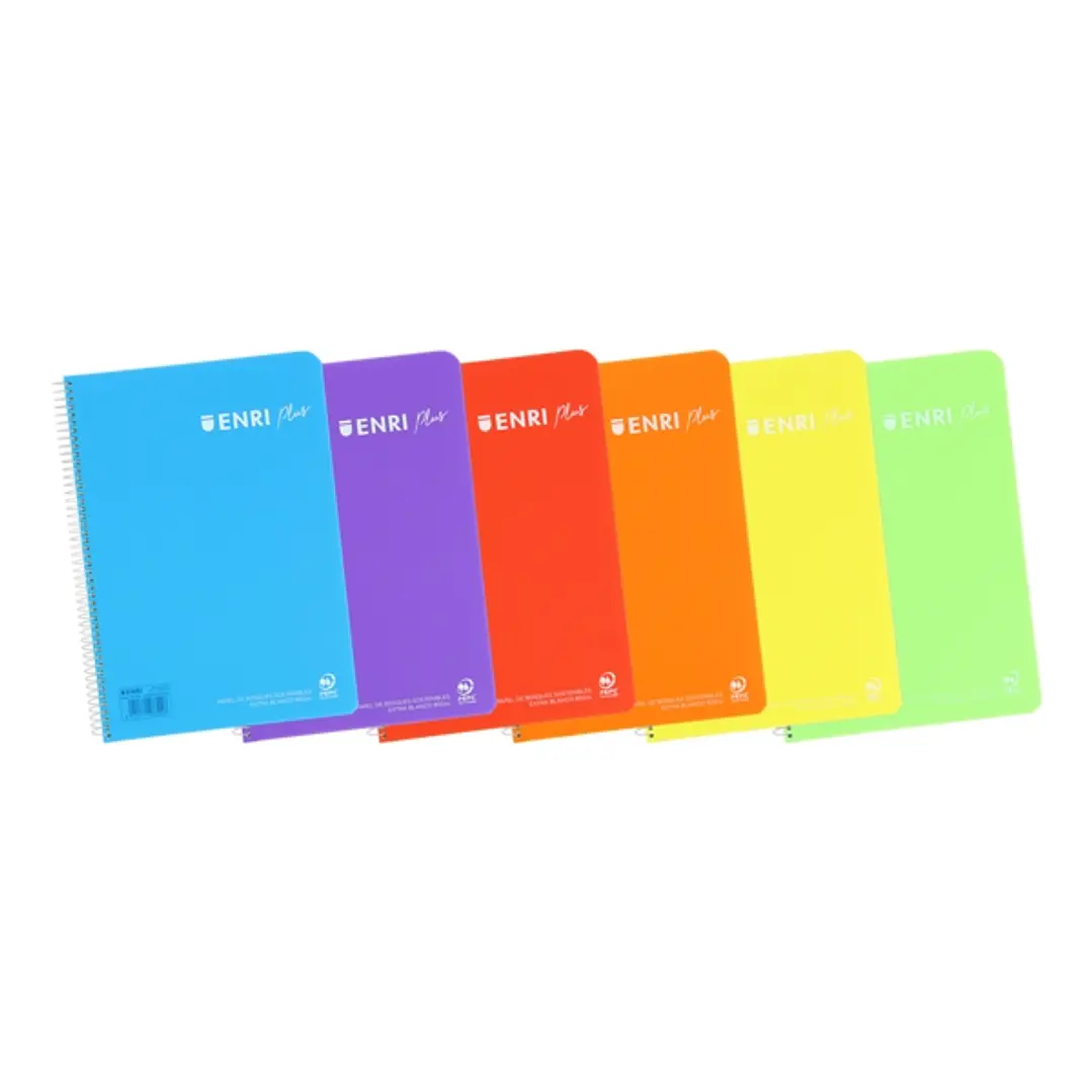 Enri Plus 4º Cuaderno Espiral 3x3 - Tapa de Plastico - 80 Hojas 90gr - Margen - Colores Surtidos 1