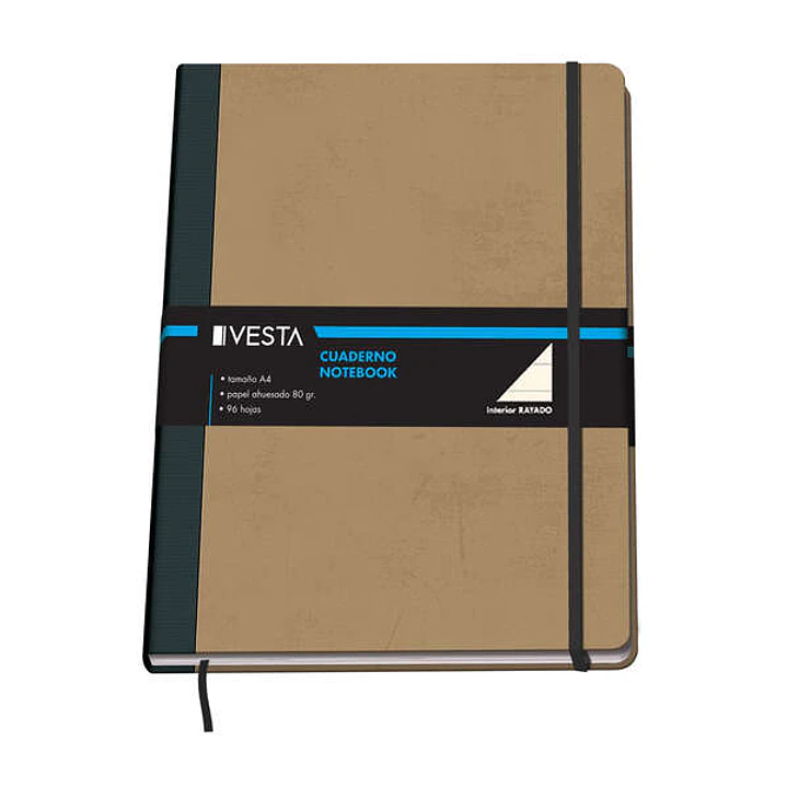 Dohe Cuaderno Cartone con Puntas Redondeadas - 96 Hojas de Papel Ahuesado de 80gr - Tapa en Tres Piezas con Lomera de Tela - Cierre de Gomas y Cinta d 1