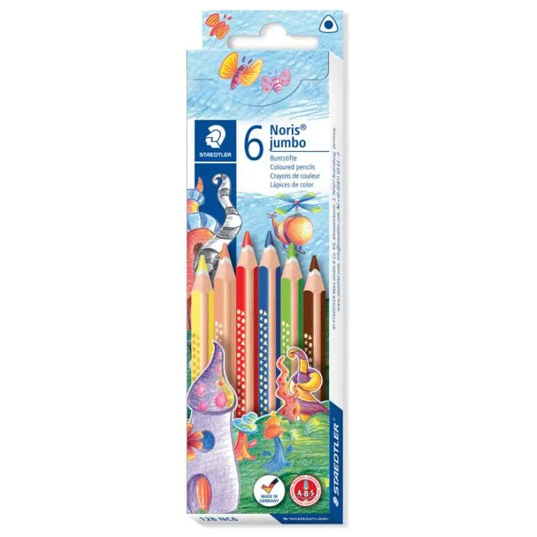 Staedtler Jumbo Noris 128 Pack de 6 Lapices Triangulares de Colores - Diseño Ergonomico - Colores Surtidos 1