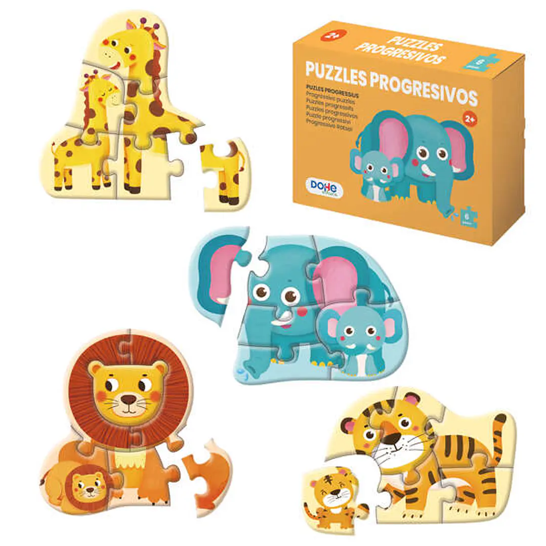 Dohe Pack de 4 Puzzles para Niños de 6 Piezas - Tematica Animales - Doble Capa de Carton - Capa Intermedia de Contrachapado - Estimula Imaginacion - A 1