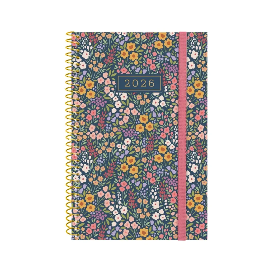 Finocam Design Collection Agenda de Espiral - Anual 2026 - Tapa Ligera - Formato E5 - 124x14x181mm - Semana Vista Horizontal - Tematica de Flores 1