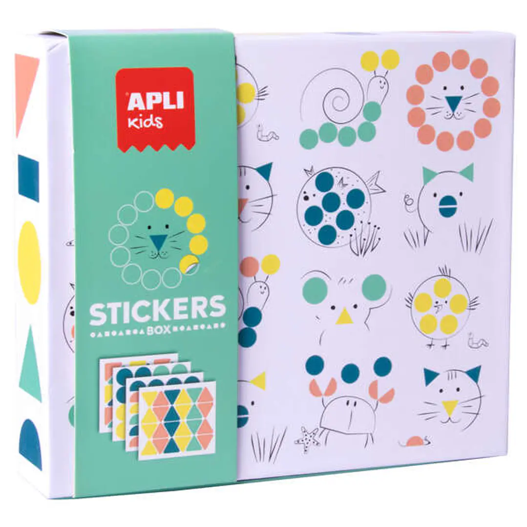Apli Kids Juego de Gomets Animales - 8 Laminas Ilustradas de 200G - 8 Hojas de Gomets Removibles Geometricos - Libro Guia con Ejemplos - Alto Valor Di 1