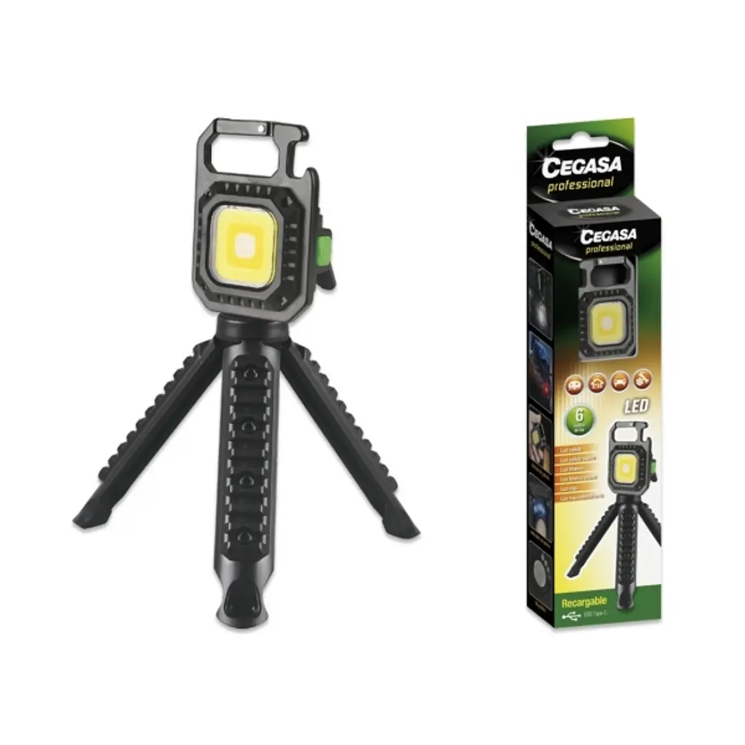 Cegasa Profesional Linterna Mini con Tripode COB hasta 670lm - Luz Blanca, Amarilla, Blanca y Amarilla Combinadas, Luz Roja y Luz Flash Intermitente - 1