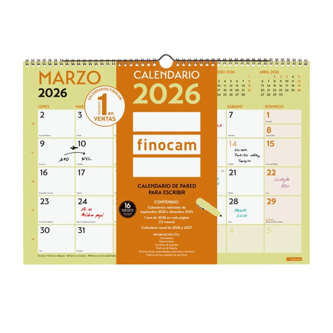 Finocam Grafik Calendario de Pared - Anual 2026 - 420x10x300mm - Espacio para Escribir - Color Surtidos 1