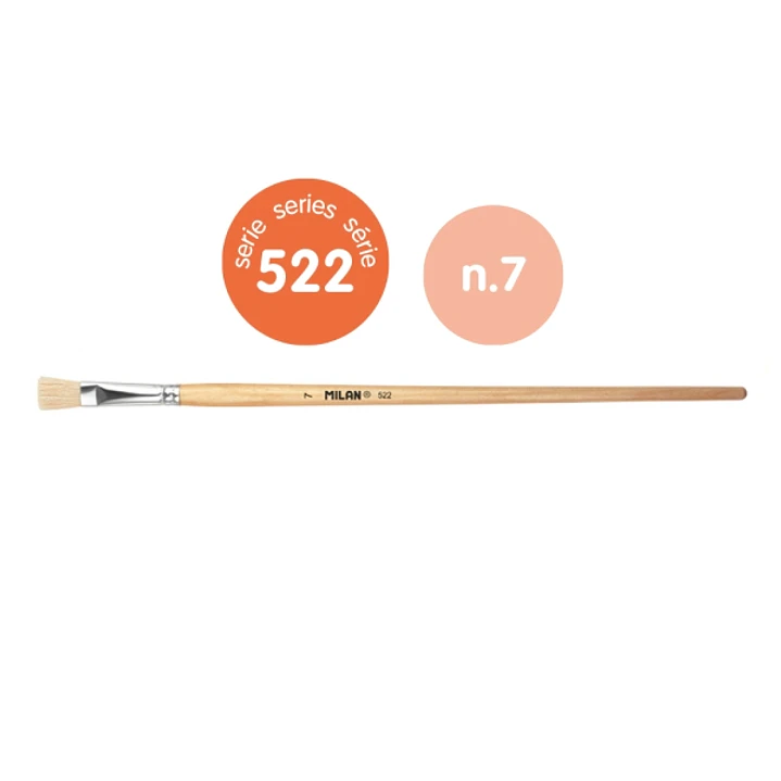 Milan 522 Pack de 6 Pinceles Planos para Oleo Numero 7 - Bolsa con Colgador - Cerda Natural - Color Madera Claro 1