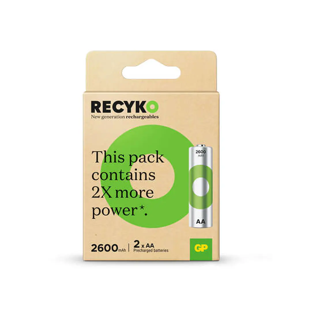 GP ReCyko Pack de 2 Pilas Recargables 2600mAh AA 1.2V - Precargadas - Ciclo de Vida: Hasta 1.000 Veces 1