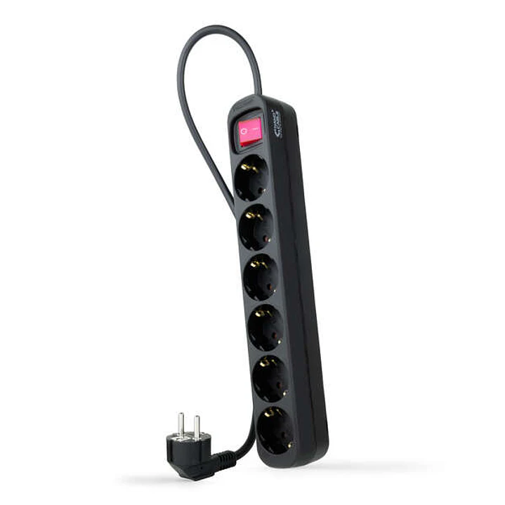 Nanocable Regleta de Proteccion con 6 Shuckos - Cable de 1.40m - Interruptor On/Off - Color Negro 1